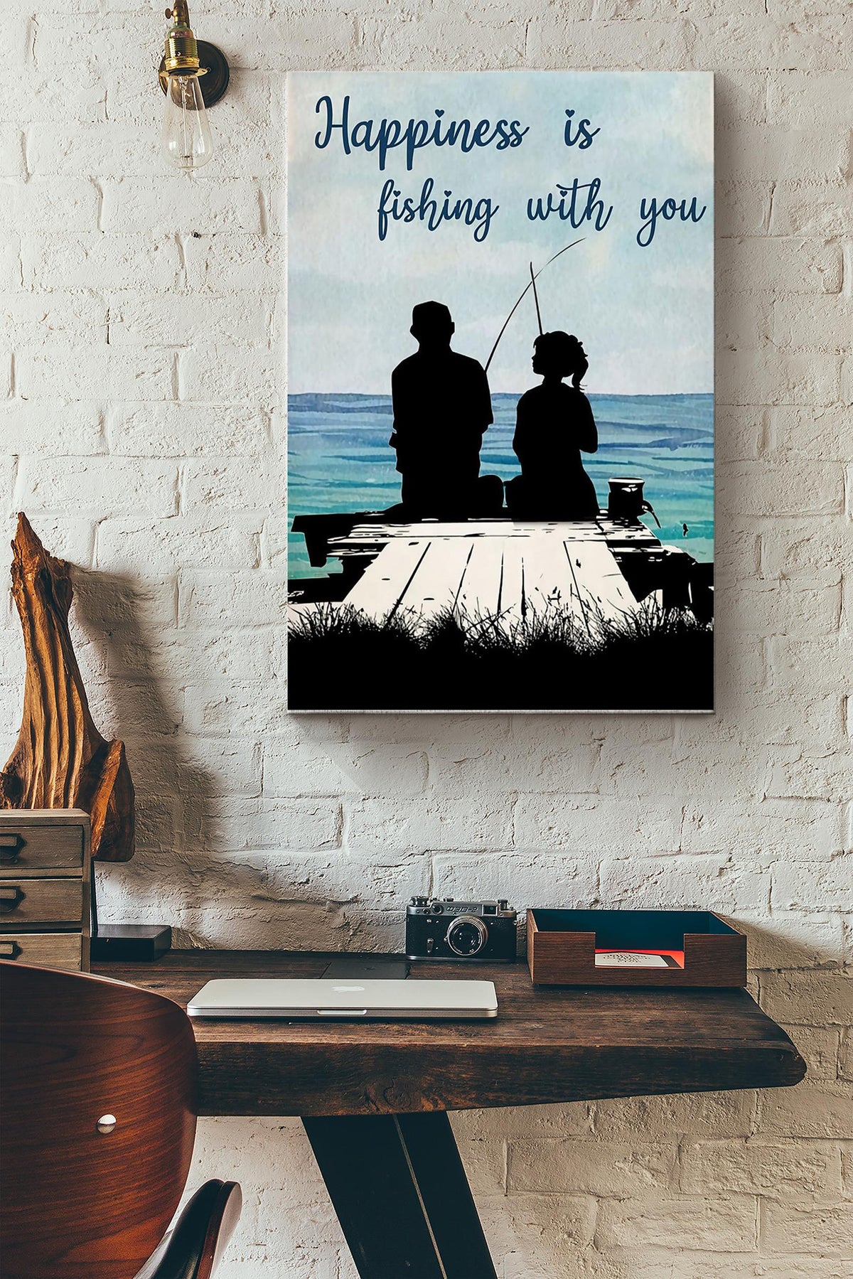 Happiness Is Fishing With You Canvas Gallery Wrapped Canvas Framed Gift Idea