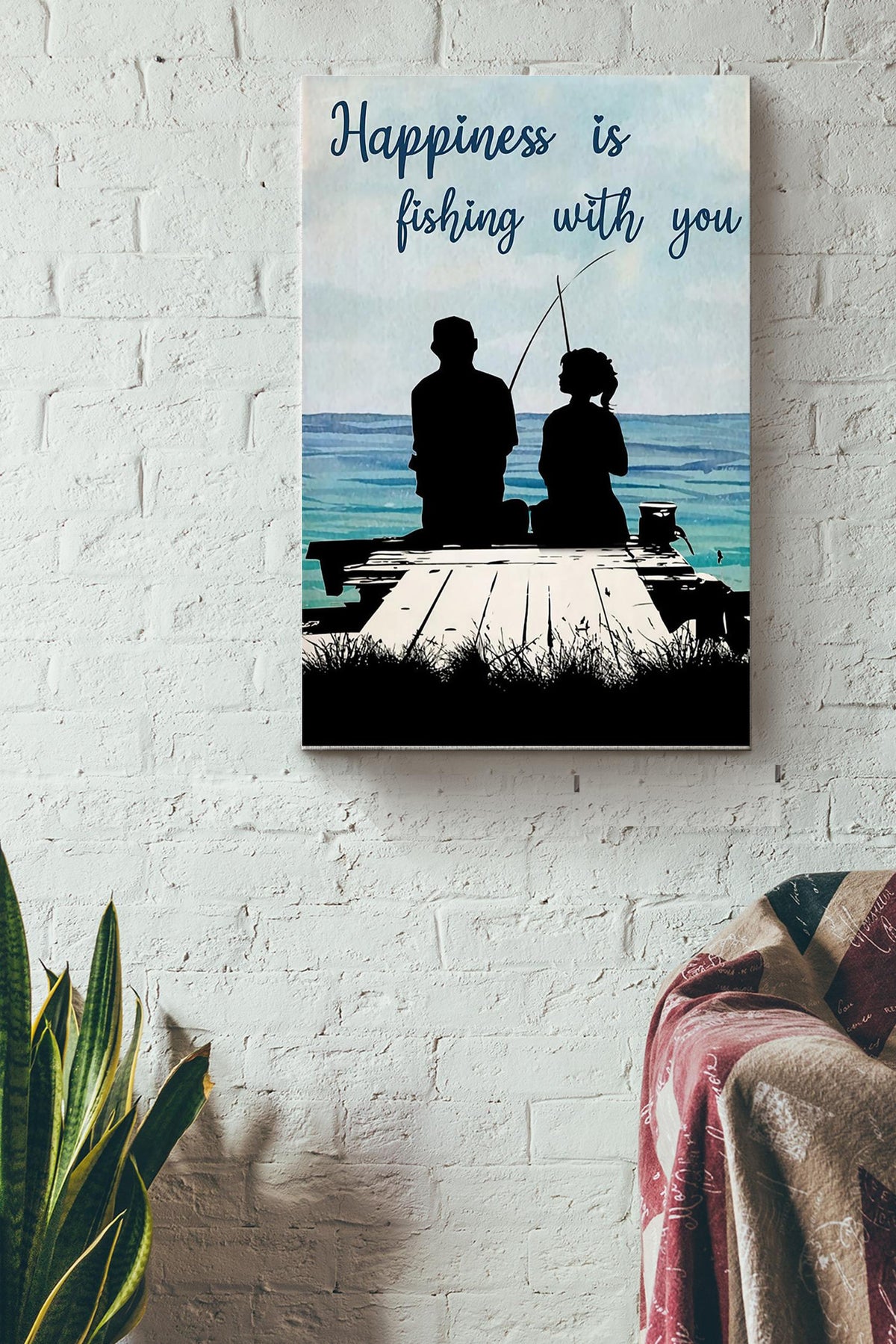 Happiness Is Fishing With You Canvas Gallery Wrapped Canvas Framed Gift Idea