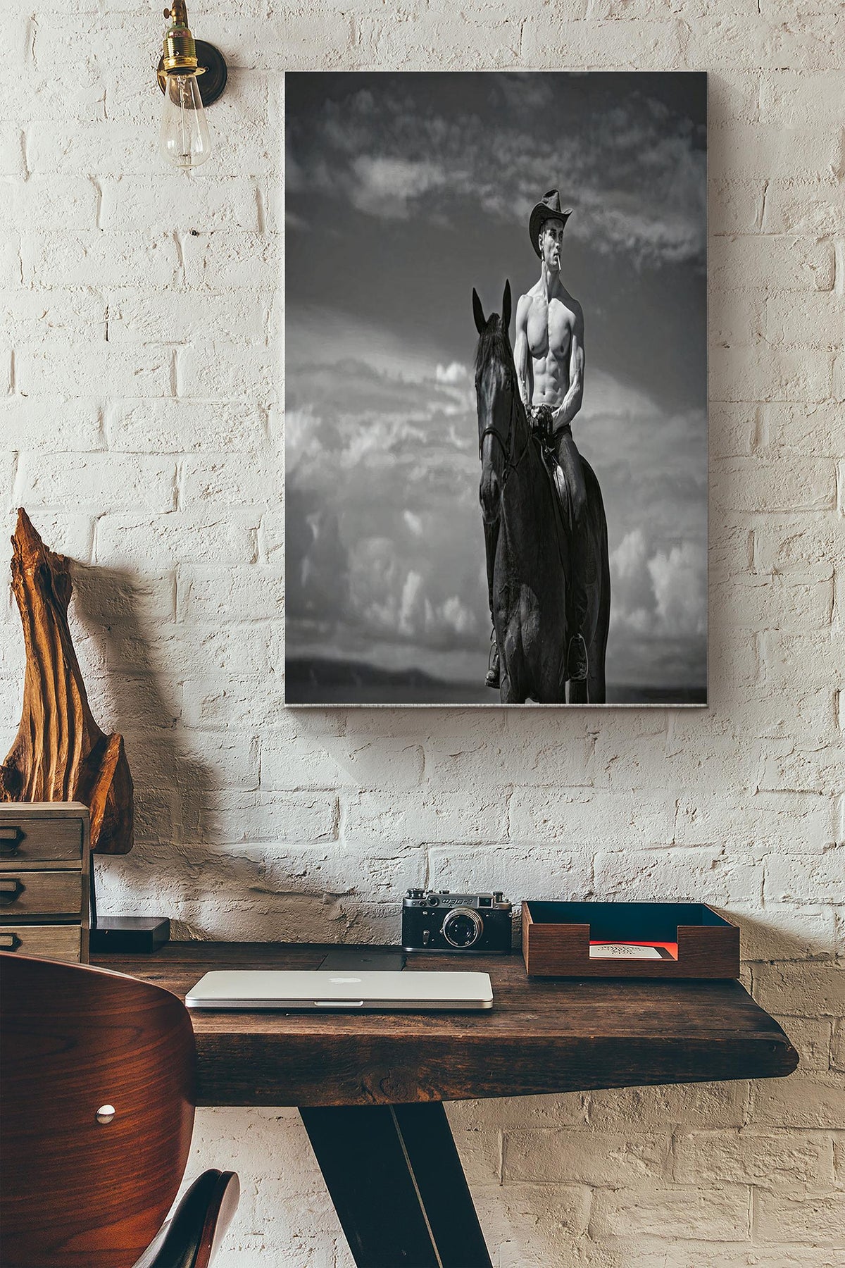 Hot Naked Cowboy Poster - Sport Wall Art - Gift For Cowboy, Horse Rider, Father, Father's Day Canvas Gallery Wrapped Canvas Framed Gift Idea Framed Prints, Canvas
