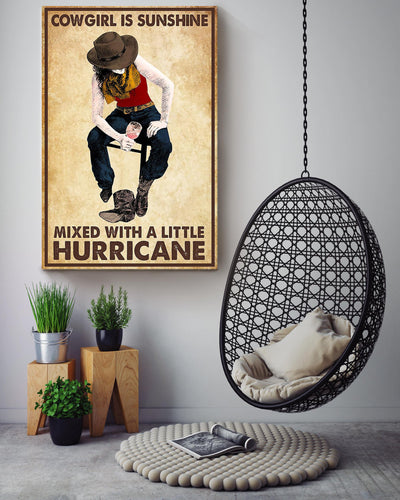 Cowgirl Is Sunshine Mixed Hurricane Poster Horse Riding Wall Art Cowgirl Cowboy Gift Canvas Framed Prints, Canvas