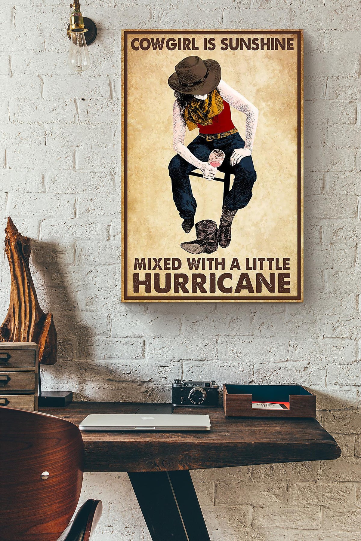 Cowgirl Is Sunshine Mixed Hurricane Poster Horse Riding Wall Art Cowgirl Cowboy Gift Canvas Framed Prints, Canvas