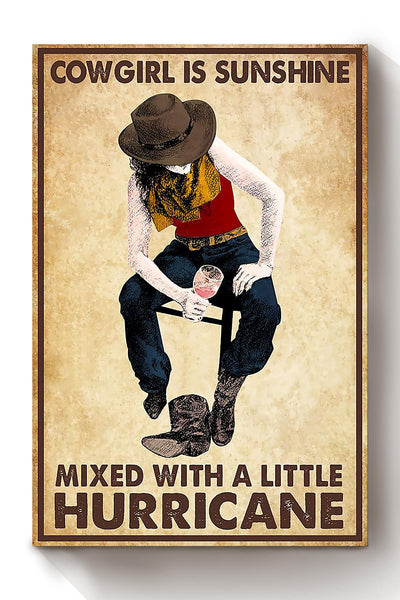 Cowgirl Is Sunshine Mixed Hurricane Poster Horse Riding Wall Art Cowgirl Cowboy Gift Canvas Framed Prints, Canvas