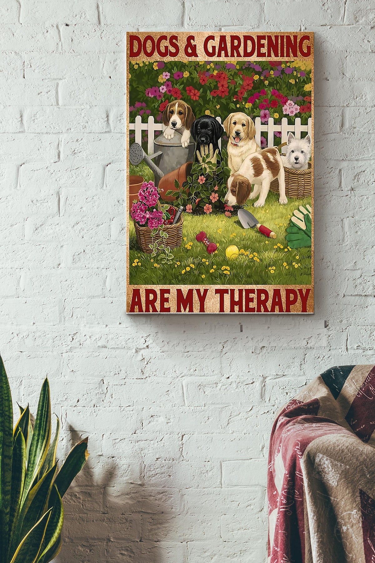 Dogs And Gardening Are My Therapy Canvas Gallery Wrapped Canvas Framed Gift Idea