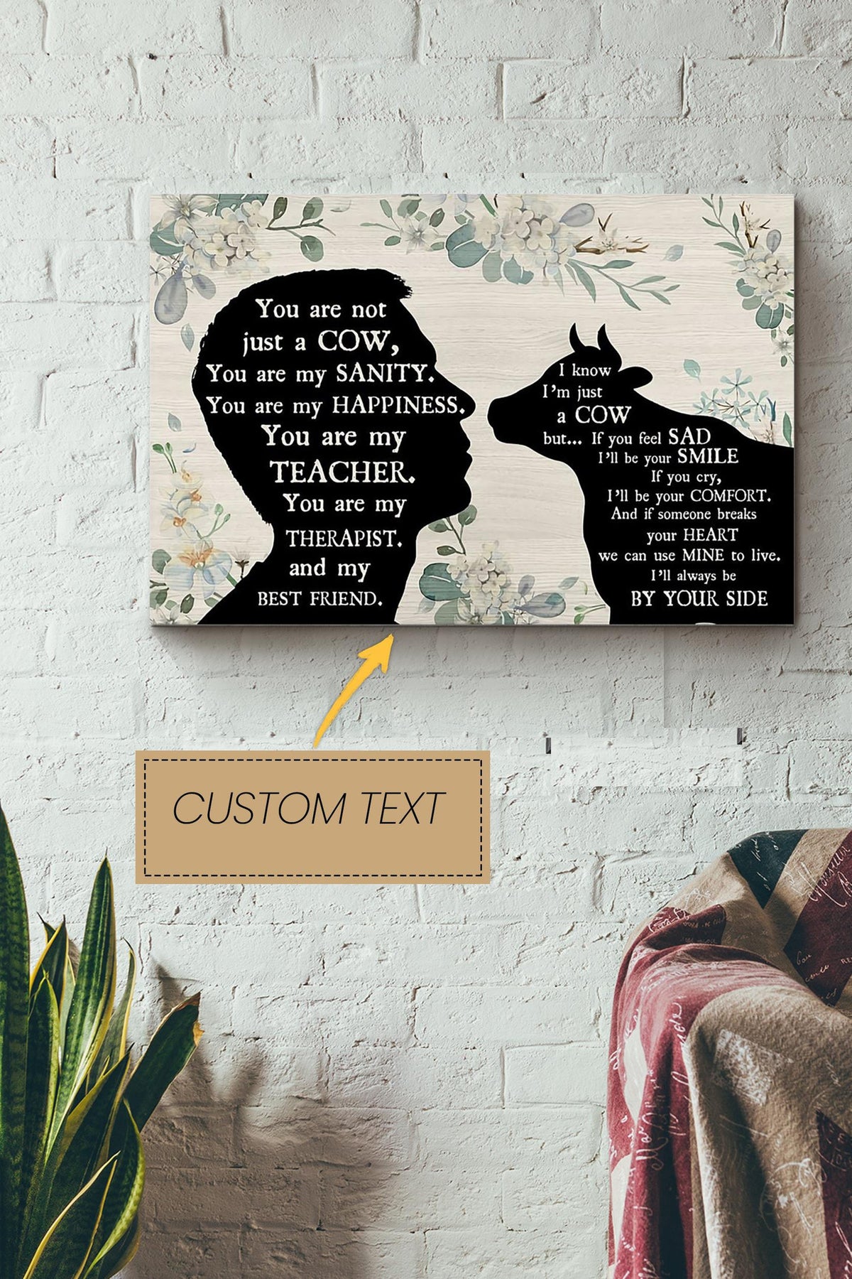 Cow And Man Best Friend Personalized Poster - Animal Wall Art - Gift For Cow Lover Cow Foster Farmhouse Decor Canvas Gallery Wrapped Canvas Framed Gift Idea Framed Prints, Canvas