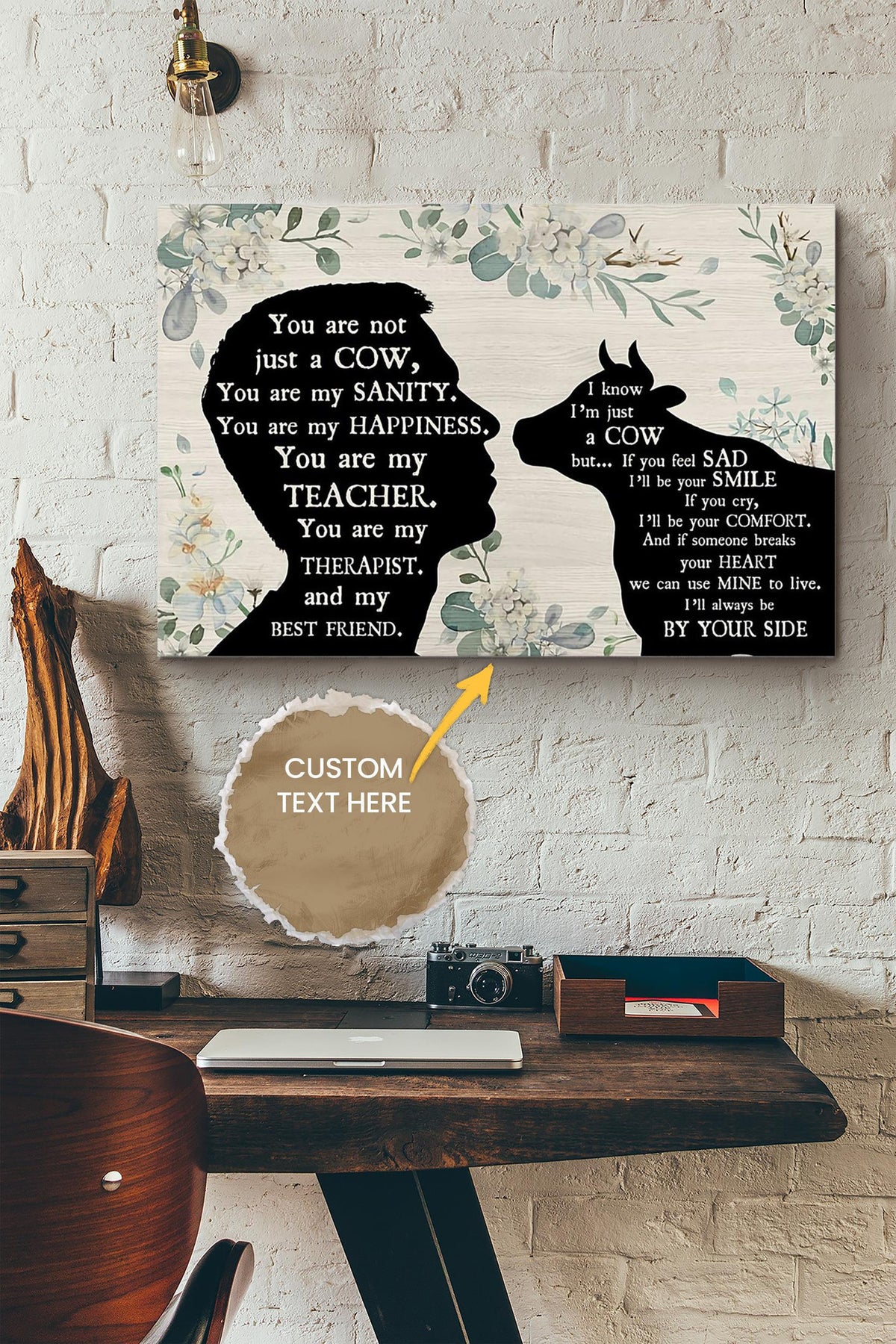 Cow And Man Best Friend Personalized Poster - Animal Wall Art - Gift For Cow Lover Cow Foster Farmhouse Decor Canvas Gallery Wrapped Canvas Framed Gift Idea Framed Prints, Canvas