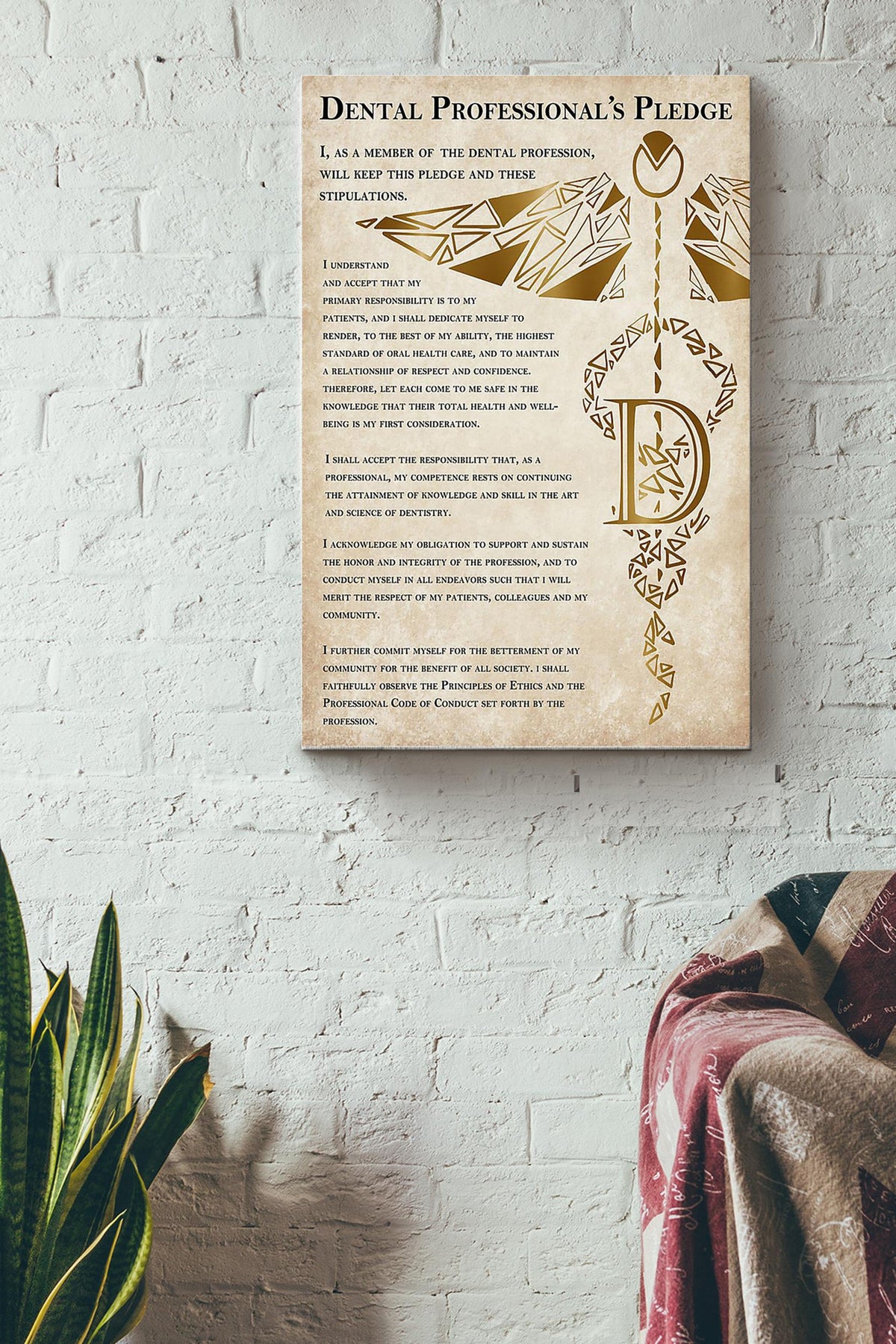 Dental Professionals Pledge Dentist Poster Canvas Gallery Wrapped Canvas Framed Gift Idea