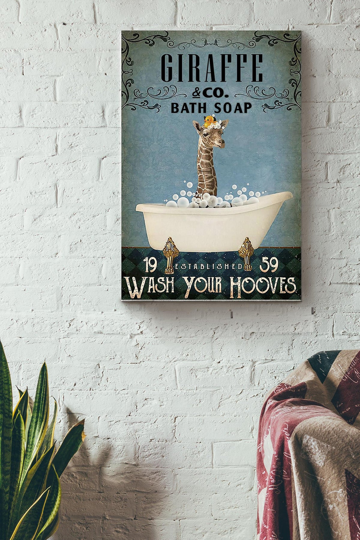 Giraffe In Bath Soap Wash Your Hooves Poster Canvas Gallery Wrapped Canvas Framed Gift Idea
