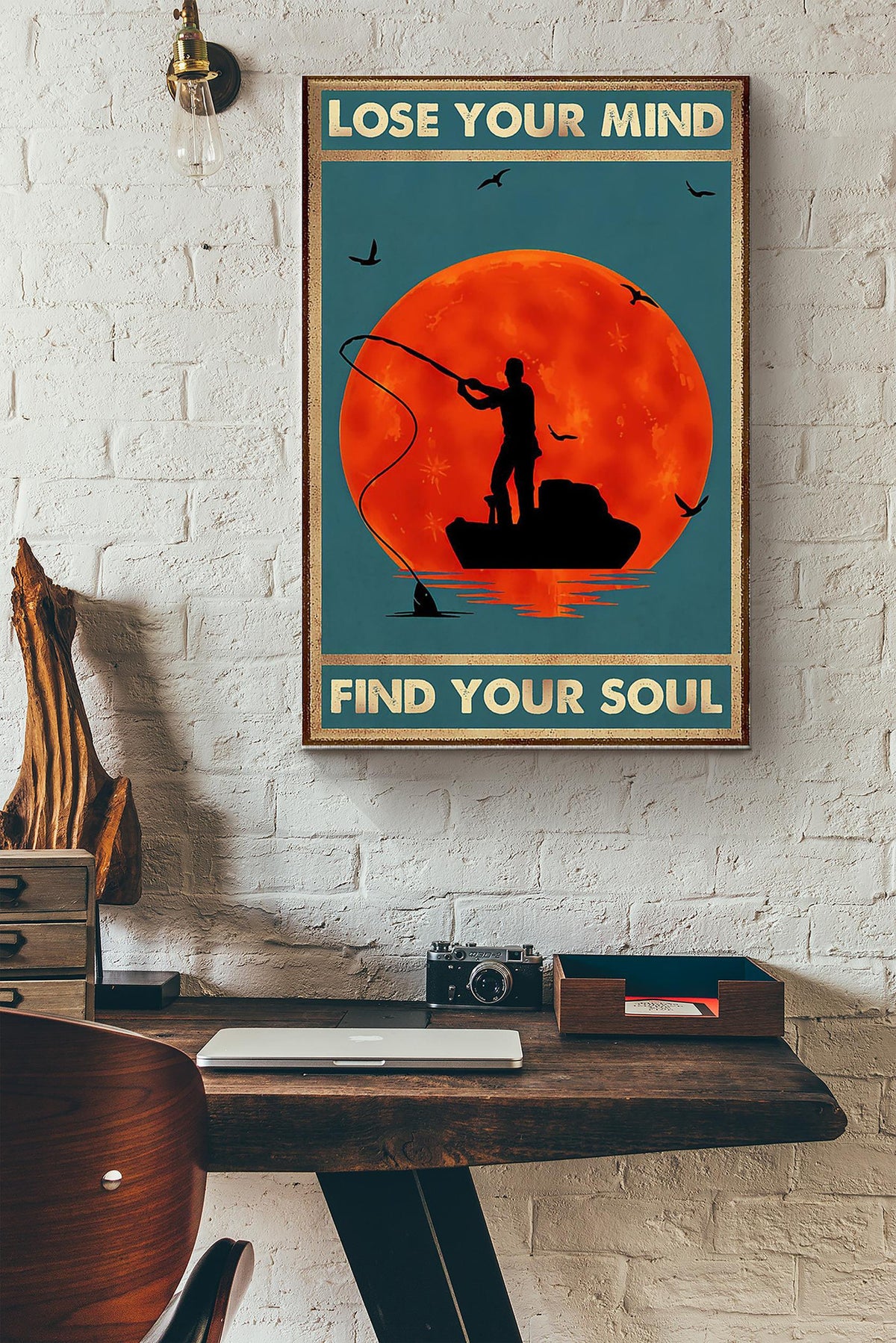 Fishing Lose Your Mind Find Your Soul Canvas Gallery Wrapped Canvas Framed Gift Idea