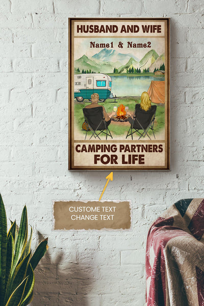 Husband And Wife Camping Partners For Life Personalized Poster - Love Wall Art - Gift For Valentine Day Lover Crush Canvas Gallery Wrapped Canvas Framed Gift Idea Framed Prints, Canvas