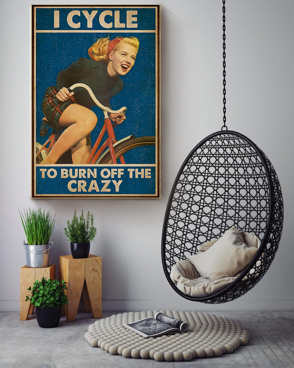 I Cycle To Burn Off The Crazy Girl With Bicycle Wall Art For Girl' Bedroom Canvas Gallery Wrapped Canvas Framed Gift Idea Framed Prints, Canvas