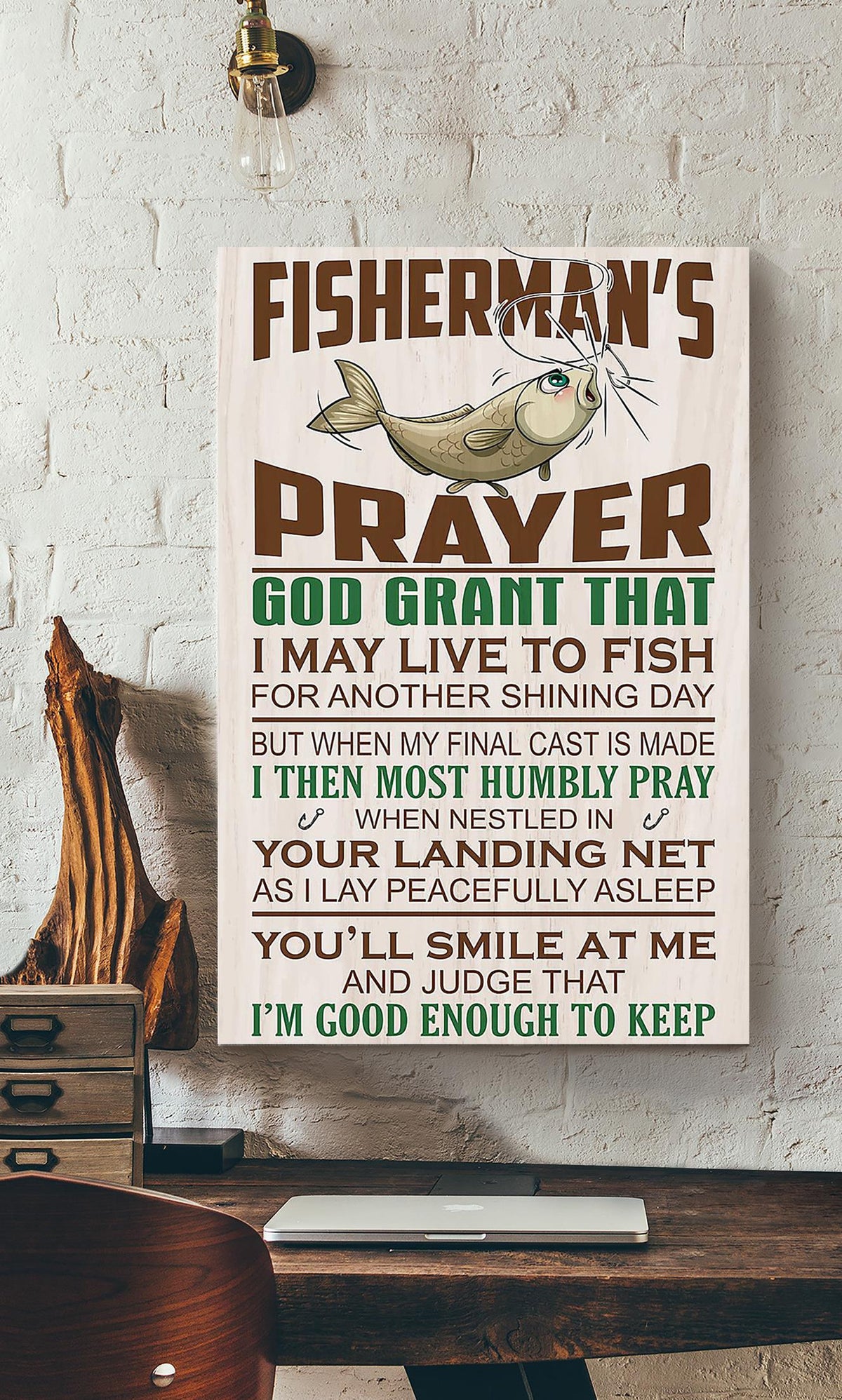 Fisherman's Prayer Fishing Wall Art For Home Decor Canvas Framed Prints, Canvas
