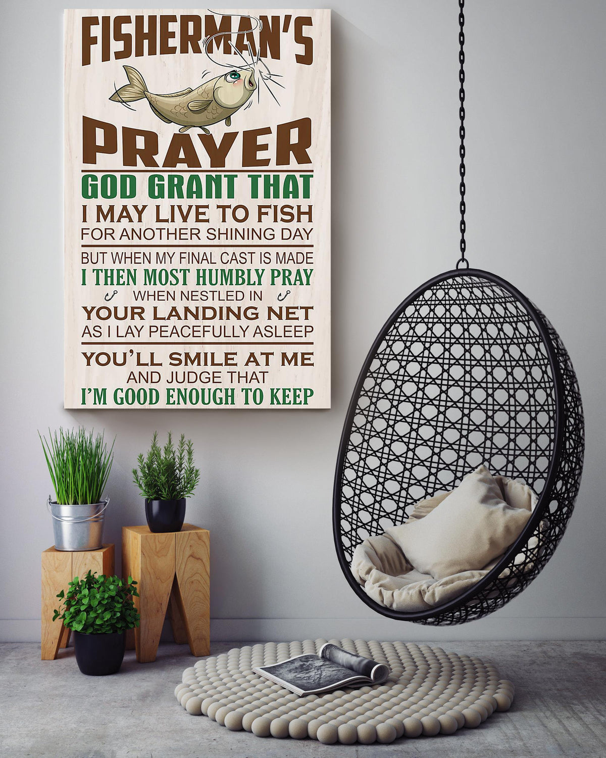 Fisherman's Prayer Fishing Wall Art For Home Decor Canvas Framed Prints, Canvas