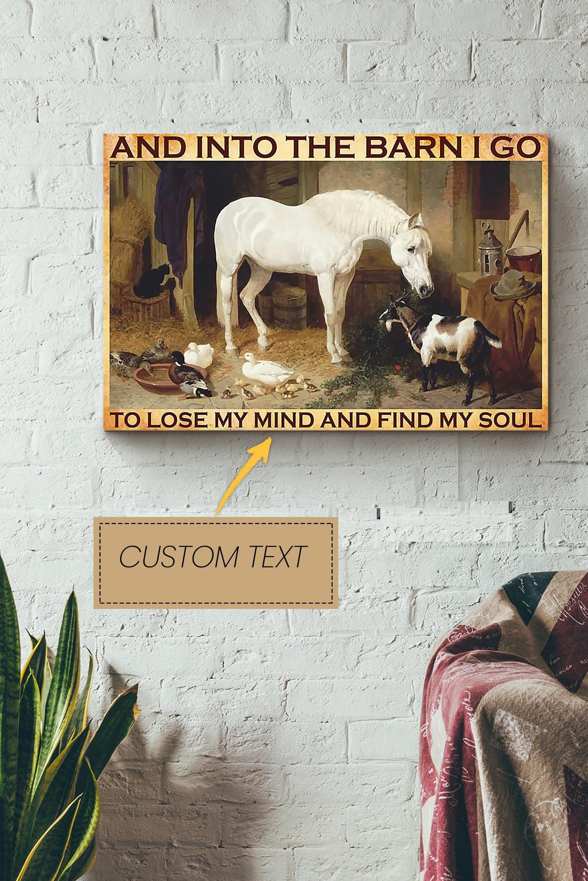 Cowgirl And In To The Barn Find My Soul Poster - Animal Wall Art - Gift For Horse Lover Horse Rider Cowboy Farmhouse Decor Canvas Gallery Wrapped Canvas Framed Gift Idea Framed Prints, Canvas
