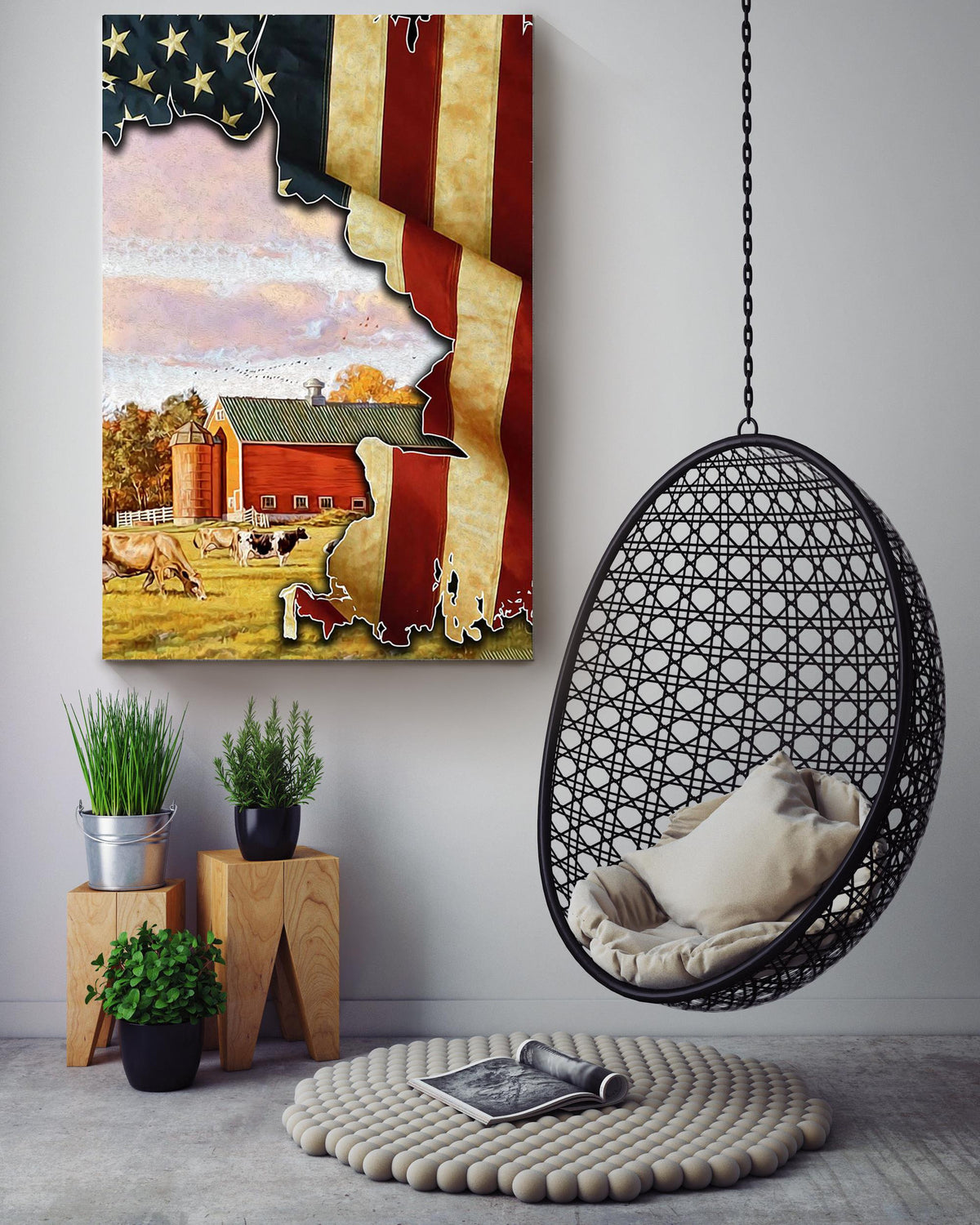 Farmer American Flag Gift For Famer Home Decor Housewarming Canvas