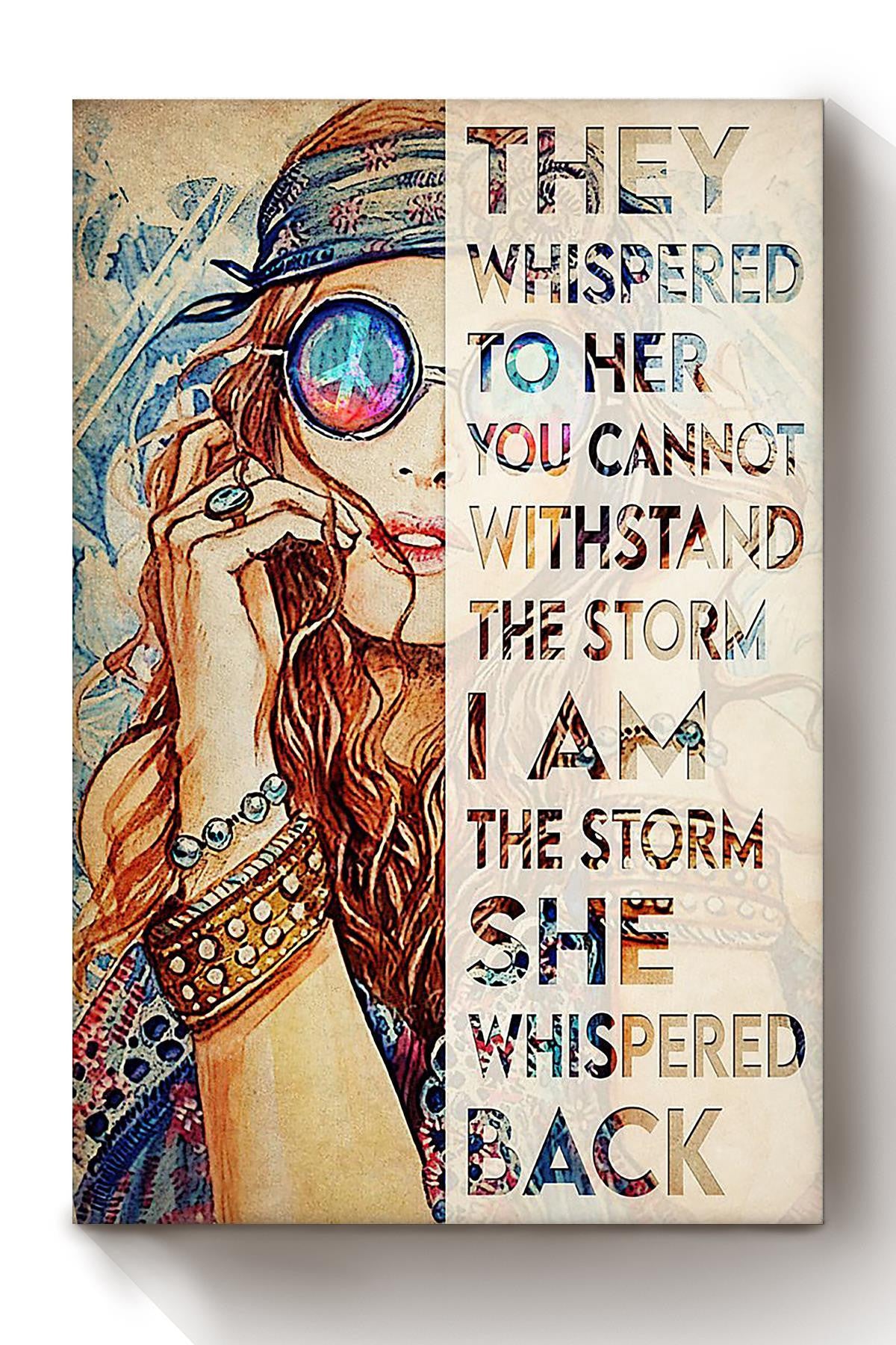 Hippie Girl They Whispered To Her Motivation Quote Wall Art Gift For Girl Woman's Day 2 Canvas Framed Prints, Canvas