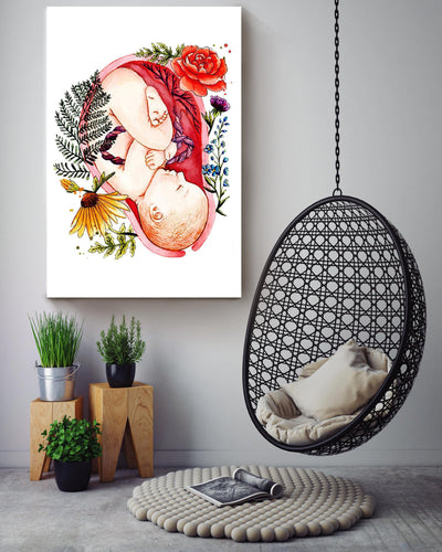 Doula Midwife Cute Baby Flower Baby Birth Wall Art For Mothers Day Gift Canvas Framed Prints, Canvas