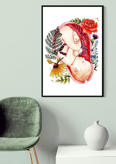 Doula Midwife Cute Baby Flower Baby Birth Wall Art For Mothers Day Gift Canvas Framed Prints, Canvas