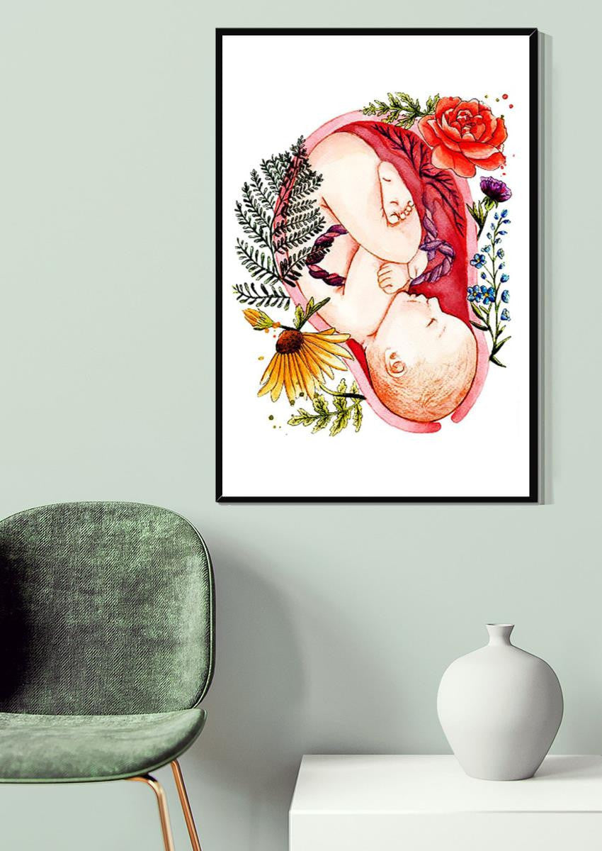 Doula Midwife Cute Baby Flower Baby Birth Wall Art For Mothers Day Gift Canvas Framed Prints, Canvas