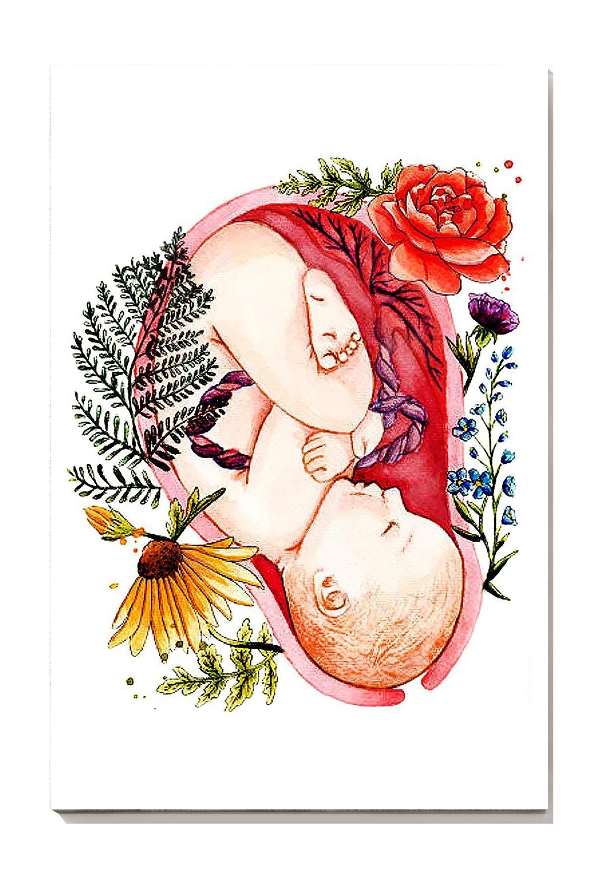 Doula Midwife Cute Baby Flower Baby Birth Wall Art For Mothers Day Gift Canvas Framed Prints, Canvas