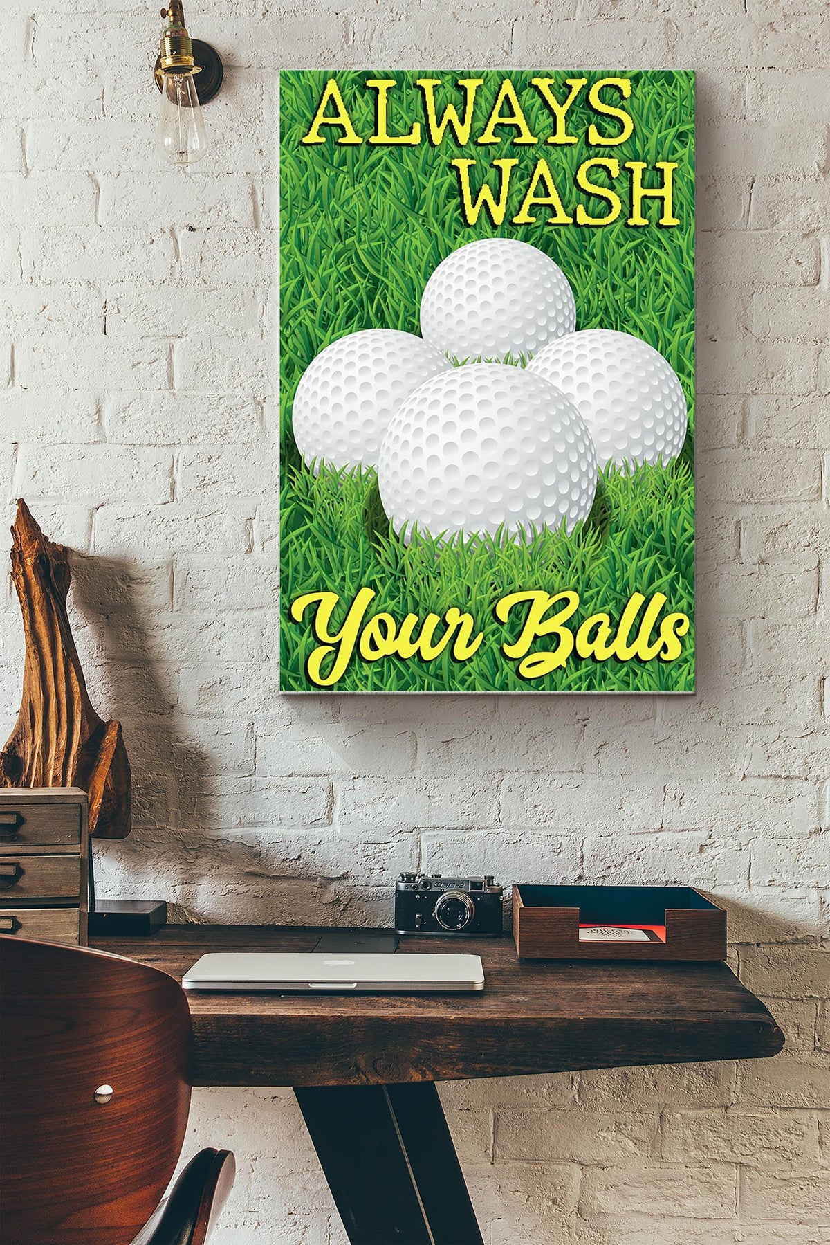 Golf Wash Your Ball Canvas Gallery Wrapped Canvas Framed Gift Idea