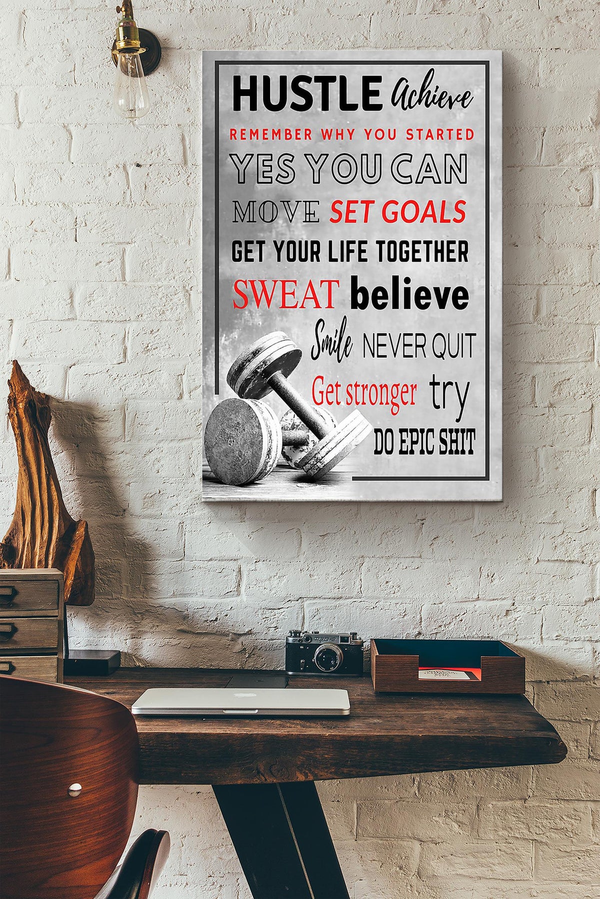 Hustle Achieve Remember Why You Started Lifting Fitness Poster Canvas Gallery Wrapped Canvas Framed Gift Idea