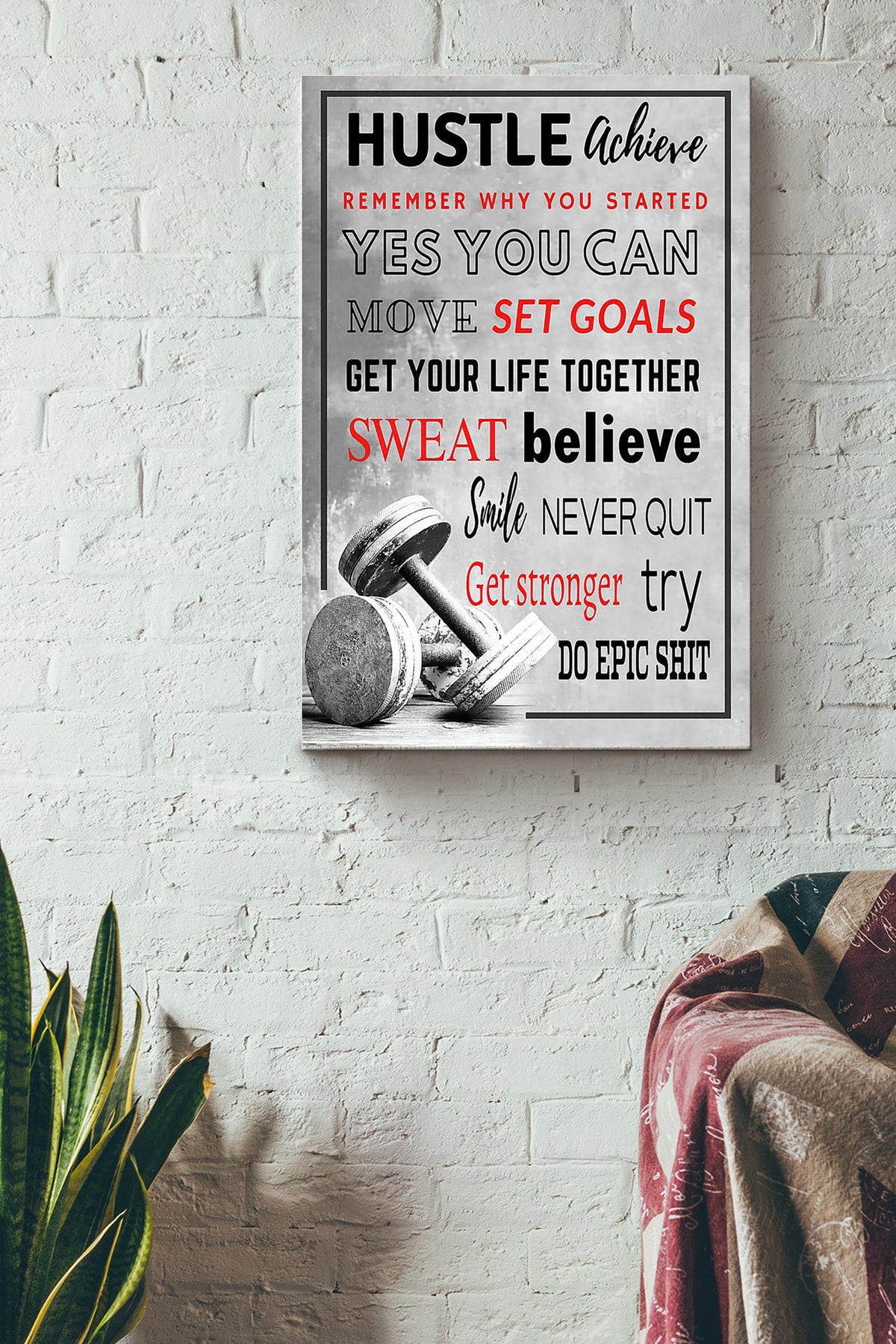 Hustle Achieve Remember Why You Started Lifting Fitness Poster Canvas Gallery Wrapped Canvas Framed Gift Idea