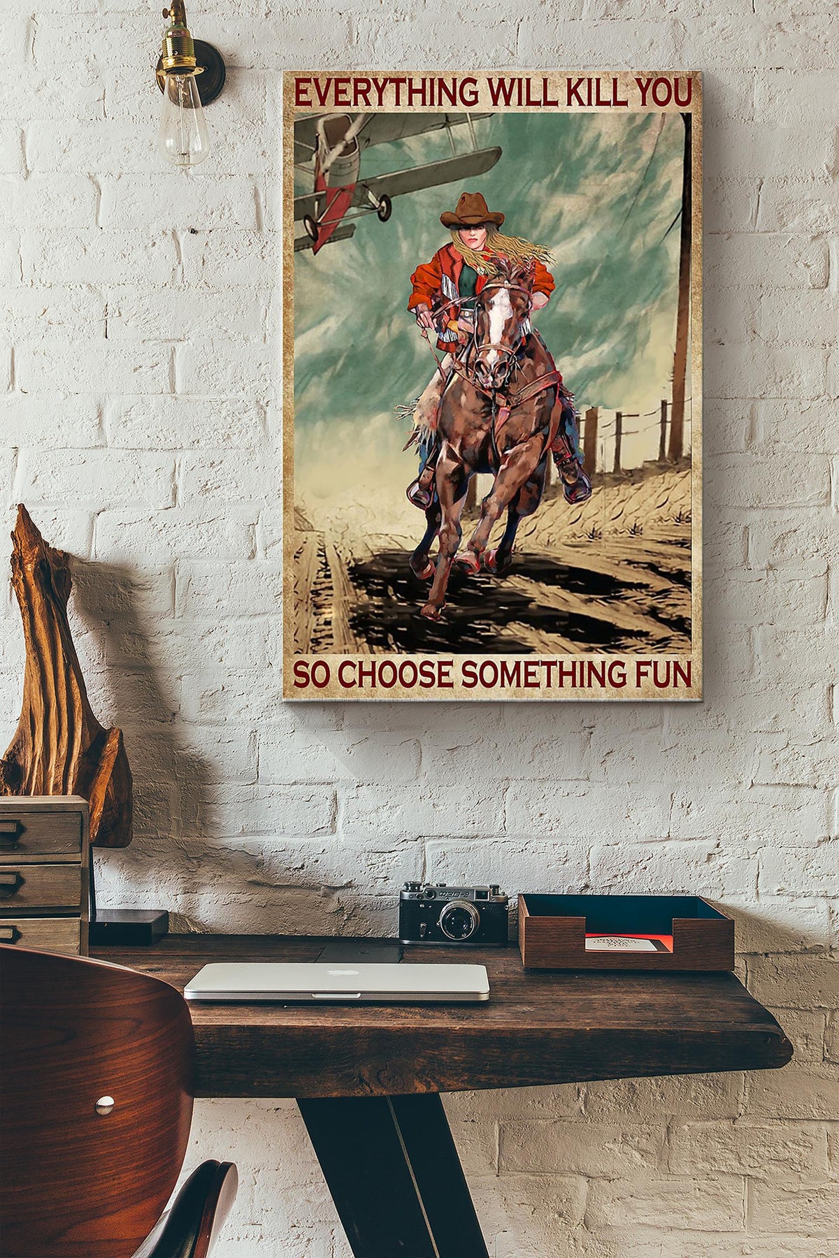 Everything Will Kill You Cowgirl Poster - Animal Wall Art - Gift For Horse Lover Horse Rider Farmhouse Decor Canvas Gallery Wrapped Canvas Framed Gift Idea Framed Prints, Canvas