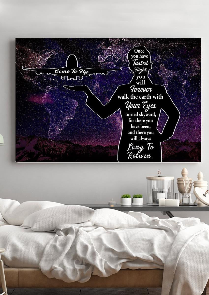Come To Fly World Map Wall Art Gift For Adventurer Flight Attendant Pilot Framed Prints, Canvas