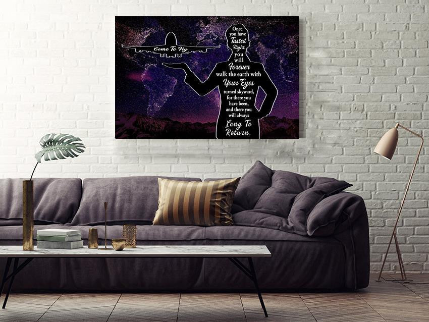 Come To Fly World Map Wall Art Gift For Adventurer Flight Attendant Pilot Framed Prints, Canvas