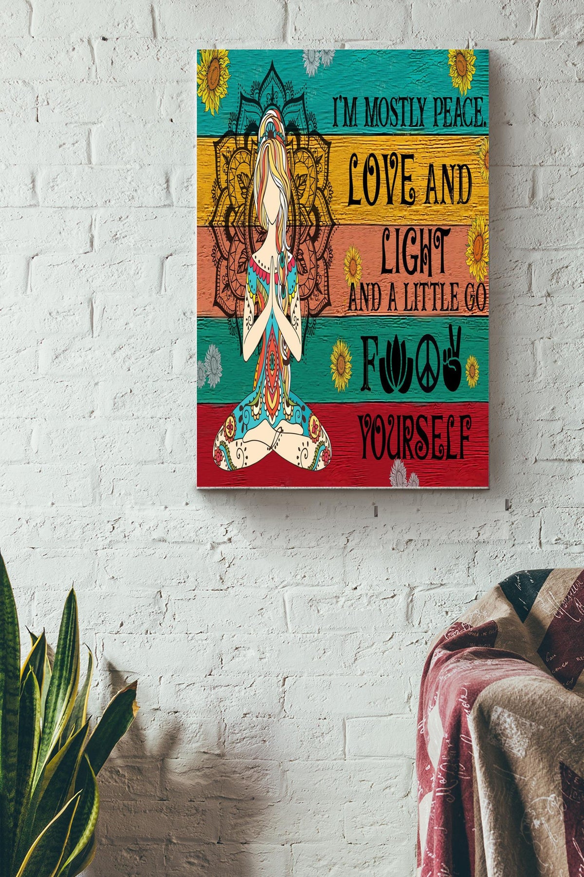 Im Mostly Peace Hippie Girl Poster - Decor Wall Art - Gift For Hippie Girl Traveling Lover Yoga Lover Canvas Gallery Wrapped Canvas Framed Gift Idea Framed Prints, Canvas