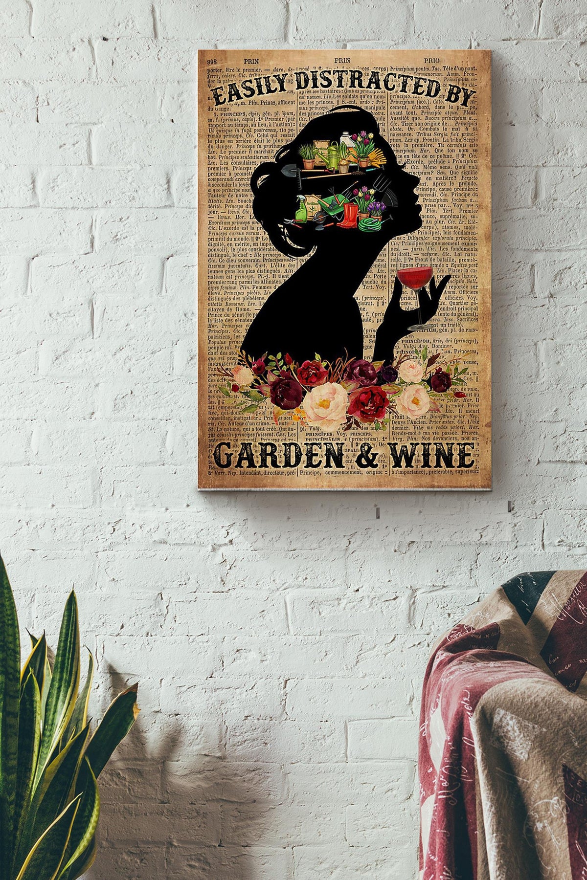 Distracted By Garden And Wine Gardening Canvas Gallery Wrapped Canvas Framed Gift Idea