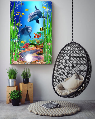 Dolphin Couple Underwater Happy Couple Gift For Dolphin Lover Canvas