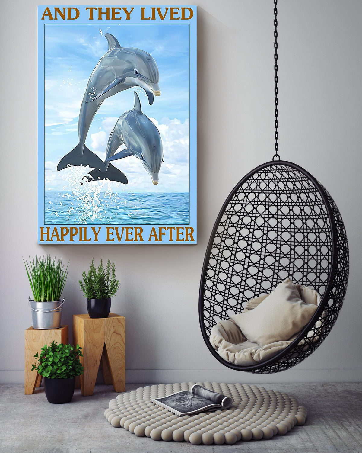 Dolphin Couple They Lived Happily Ever After Gift For Wedding Anniversary Husband And Wife Canvas