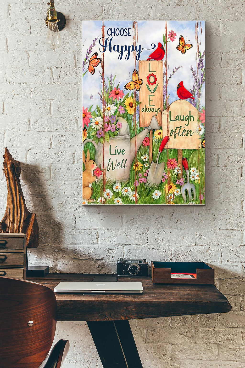 Choose Happy Love Always Laugh Often Live Well Gardening Poster Canvas Gallery Wrapped Canvas Framed Gift Idea