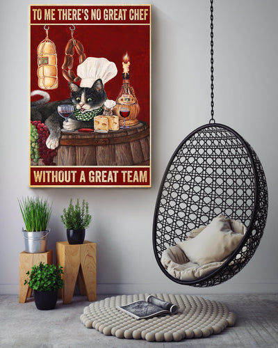 Chef Quote No Great Chef Without Great Team Cooking Wall Art Gift For Chef Kitchen Decor Canvas Framed Prints, Canvas