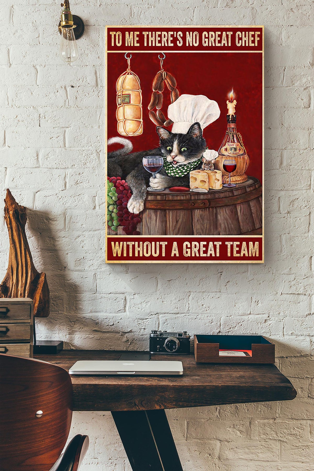 Chef Quote No Great Chef Without Great Team Cooking Wall Art Gift For Chef Kitchen Decor Canvas Framed Prints, Canvas