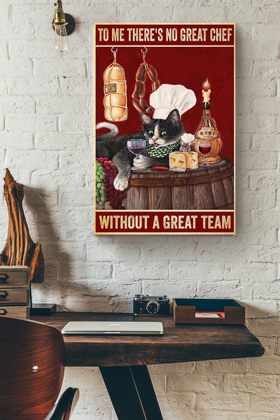 Chef Quote No Great Chef Without Great Team Cooking Wall Art Gift For Chef Kitchen Decor Canvas Framed Prints, Canvas