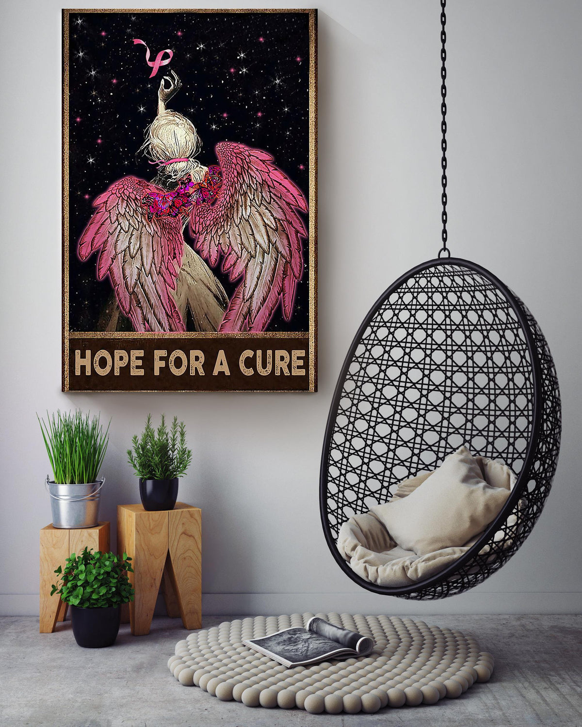 Hope For A Cure Breast Cancer Awareness Wall Art Gift For Breast Cancer Patient Canvas Gallery Wrapped Canvas Framed Gift Idea Framed Prints, Canvas