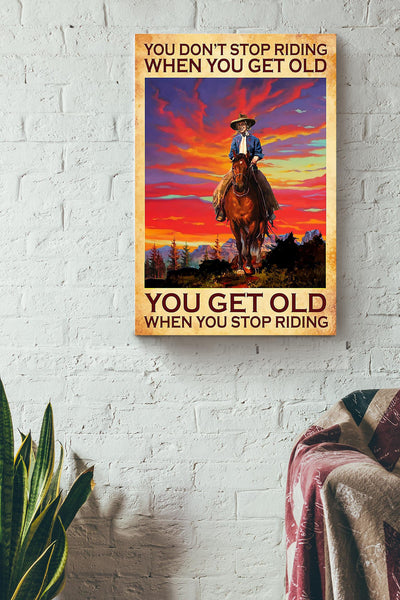 Cowgirl Doesnt Stop Riding When She Gets Old Running Horse Wall Art Gift For Horse Lover Horseback Rider Cowboy Cowgirl Canvas Framed Prints, Canvas