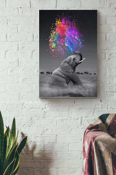 Elephant And Colorful Water Art Poster Canvas Gallery Wrapped Canvas Framed Gift Idea