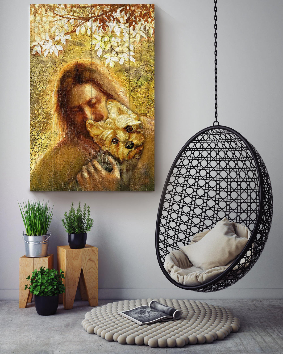 Jesus And Australia Silky Terrier Dog God Wall Art For Home Decor Gift For Dog Lovers Christian Canvas Gallery Wrapped Canvas Framed Gift Idea Framed Prints, Canvas