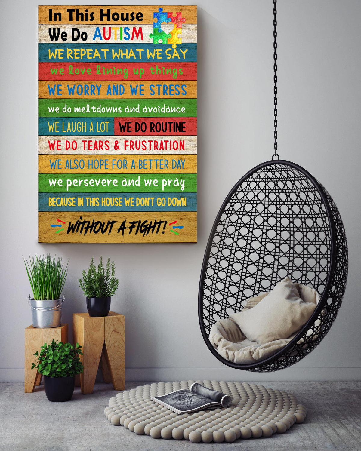 In This House We Do Autism Motivation Quote Wall Art For Home Decor Autism Awareness Family Canvas Framed Prints, Canvas