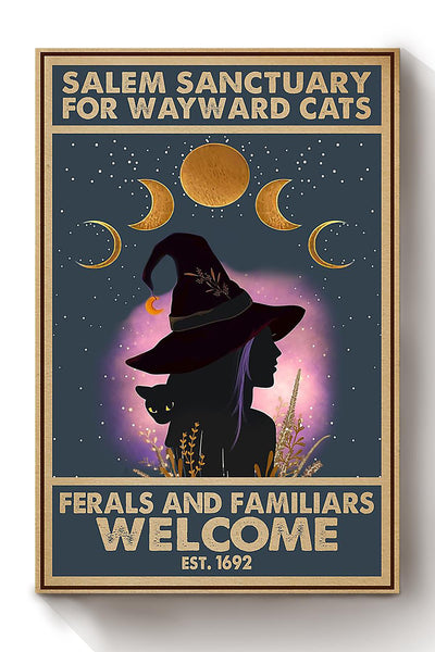 Salem Sanctualy For Wayward Cats Animal Wall Art Gift For Cat Lover Halloween Decor Kitten Foster Canvas Framed Prints, Canvas