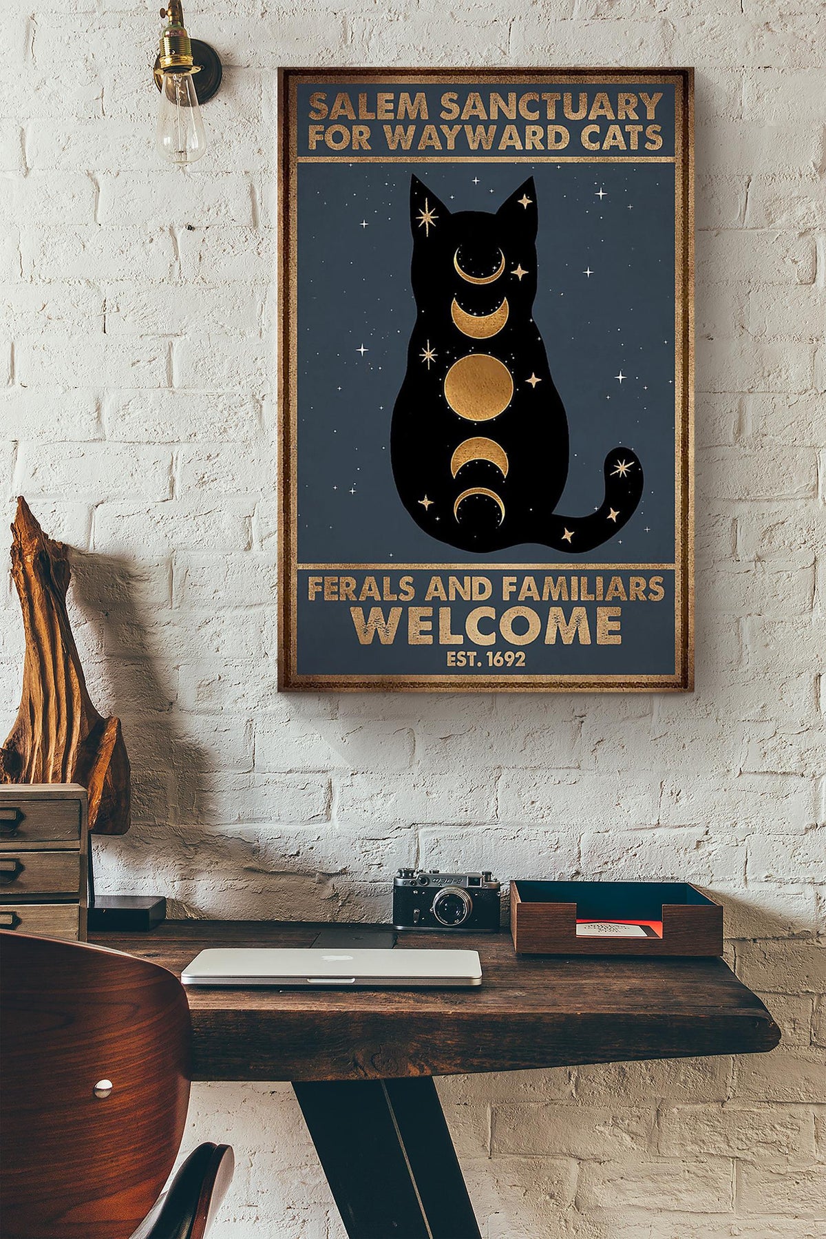 Salem Sanctualy For Wayward Cats Animal Wall Art Gift For Halloween Decor Kitten Foster Canvas Framed Prints, Canvas