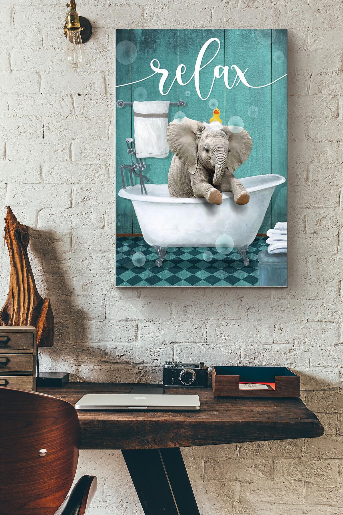 Rexing In A Bathtub Elephant Poster Canvas Gallery Wrapped Canvas Framed Gift Idea
