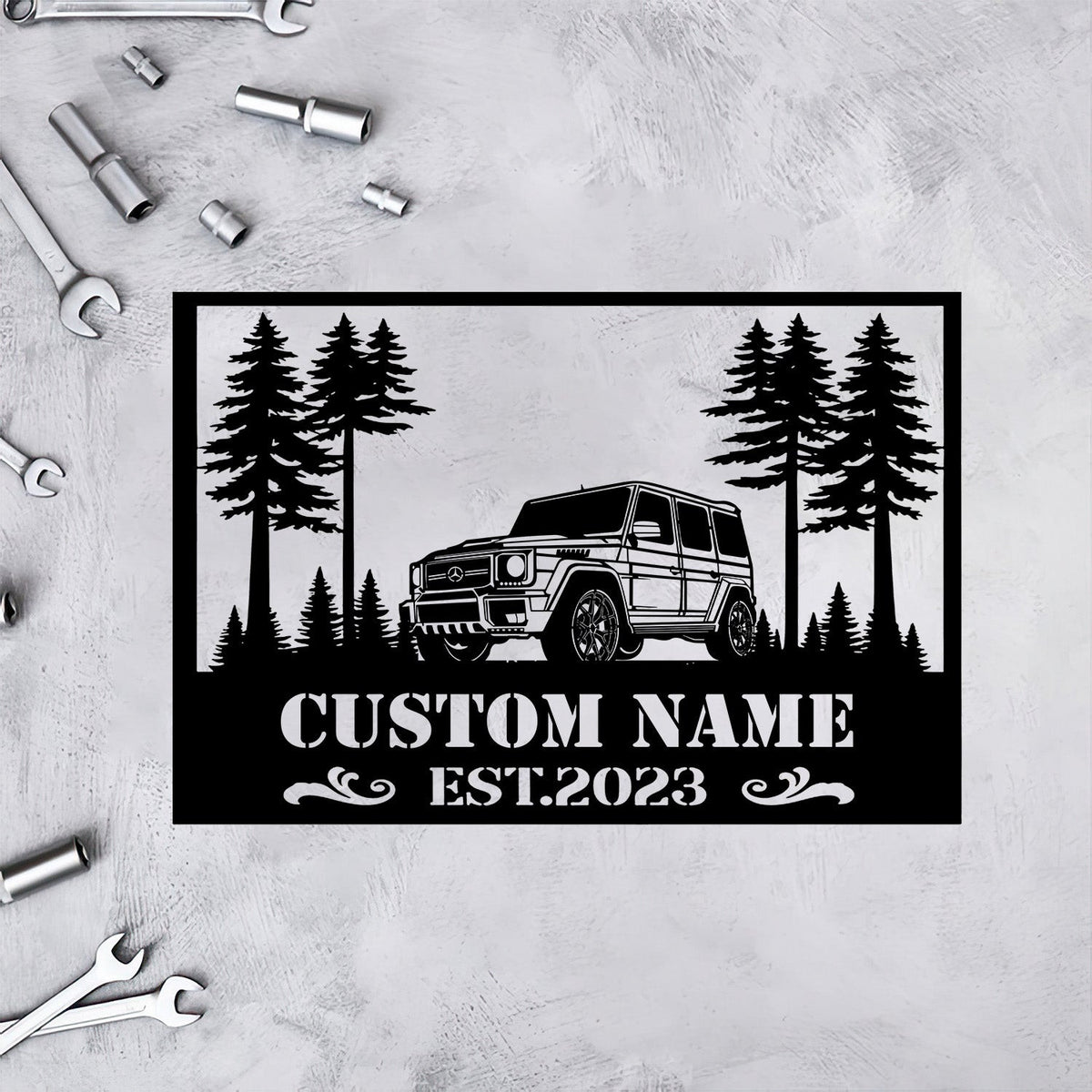 Mercedes G Class Metal Sign, Personalized Garage Sign Custom Name EST, SUV Metal Wall Art Gift for Men Dad Husband