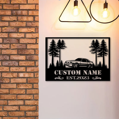Ford Mustang Fox Body Metal Sign, Custom Name Garage Sign EST, Muscle Car Metal Wall Art Gift for Men Dad Husband