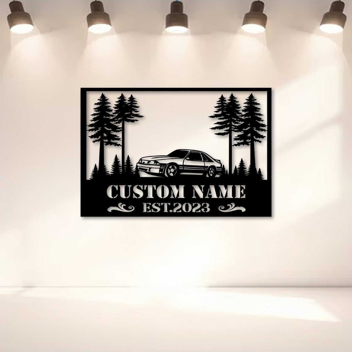 Ford Mustang Fox Body Metal Sign, Custom Name Garage Sign EST, Muscle Car Metal Wall Art Gift for Men Dad Husband