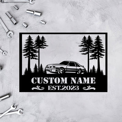 Ford Mustang Fox Body Metal Sign, Custom Name Garage Sign EST, Muscle Car Metal Wall Art Gift for Men Dad Husband