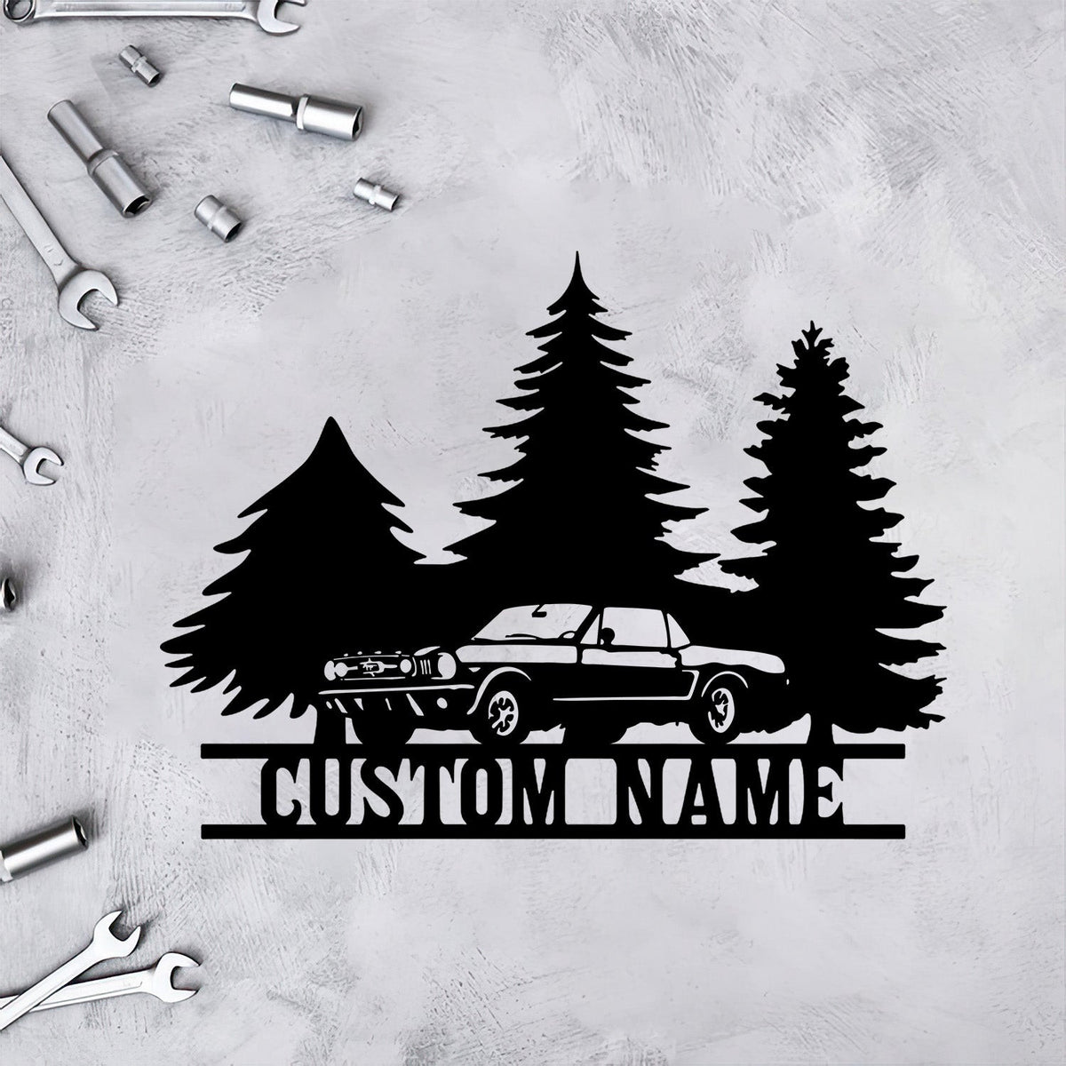 1968 Ford Mustang Metal Sign, Classic Car Forest Garage Sign, Personalized Mustang Wall Art, Gift for Dad Husband